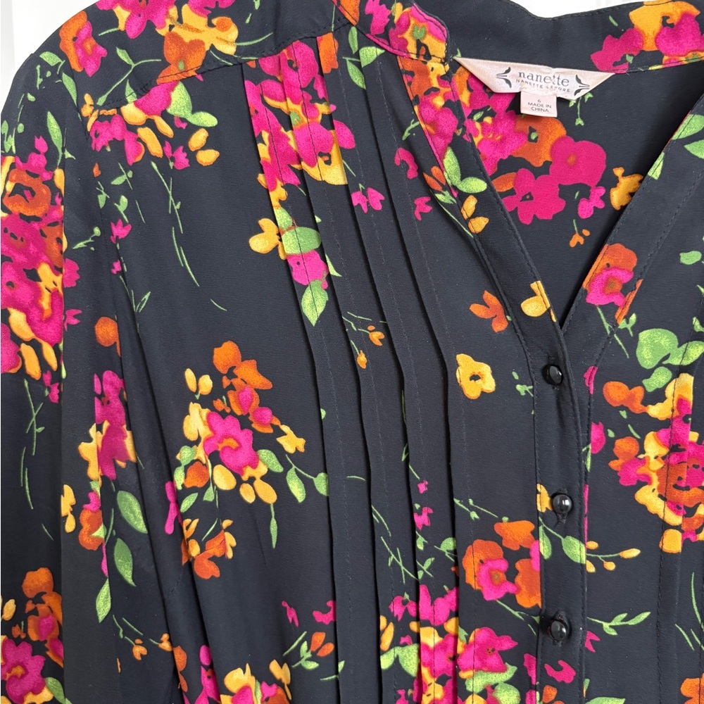 Nanette Lepore Black Floral Belted Fit & Flare Dress Size 6 - Picture 5 of 6